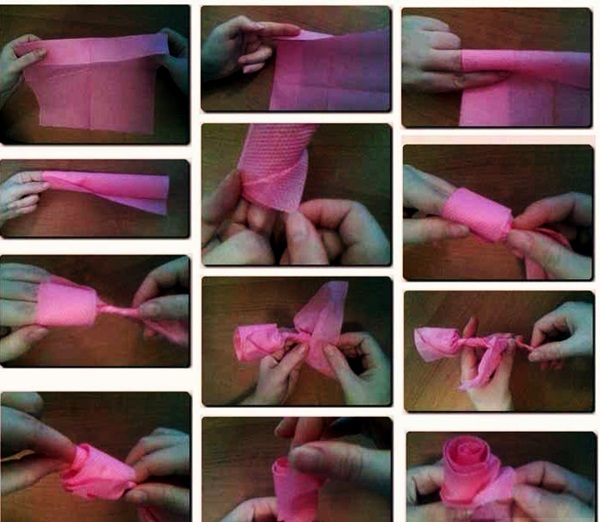 Rose da un tovagliolo con le tue mani
