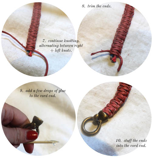 Bracciale con una larga corda e strisce di pelle