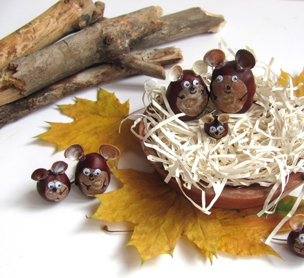 Artigianato di castagne sul tema dell'autunno