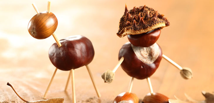 Artigianato di castagne sul tema dell'autunno