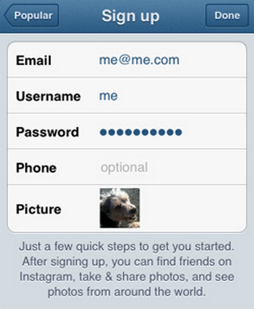 Istruzioni per la registrazione in Instagram