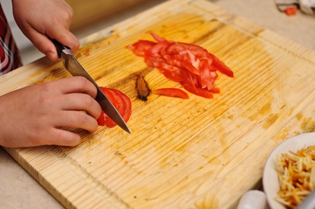 Foto di una ricetta per insalata di melanzane fritte con pomodori