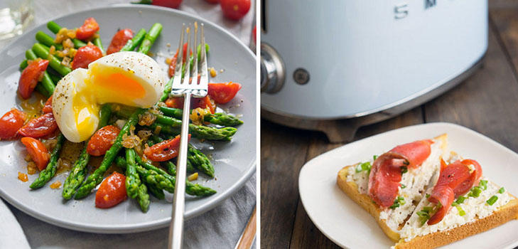 L'idea di un pranzo estivo: toast con salmone e insalata di asparagi caldi