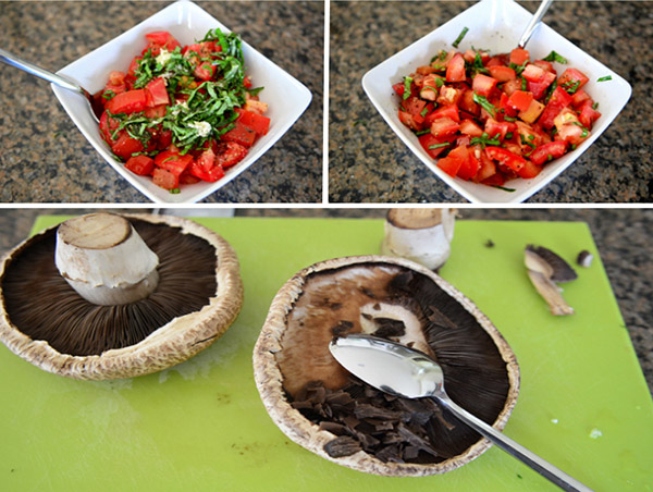 Funghi alla griglia con ripieno di pomodoro e gamberi, ricetta deliziosa